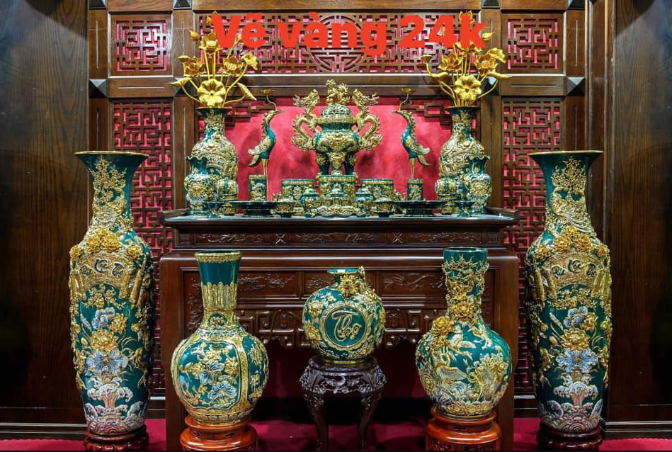 Bộ Tam Sự Men Lam Kỹ Vẽ Vàng 24k 8